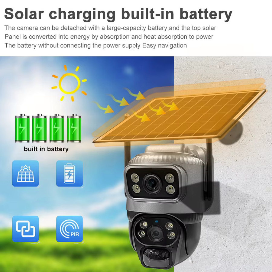 V380 4G-Solar-Überwachungskamera mit SIM-Karte, wasserdichte CCTV-Kamera mit PIR-Bewegungserkennung, Nachtsicht und Akku in Grau - Bild 2