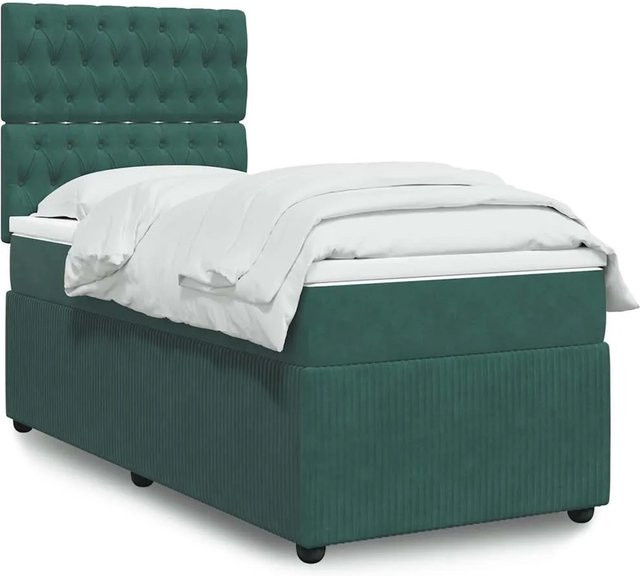 vidaXL Boxspringbett mit Matratze in Dunkelgrün aus Samt, Hybridbett mit USB-Anschluss und Unterbettbeleuchtung, B/T: 90 x 200 cm - Bild 1
