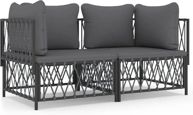 vidaXL 2-tlg Garten-Lounge-Set in L-Form aus pulverbeschichtetem Stahl mit Textilene und Kissen in Anthrazit - Bild 1