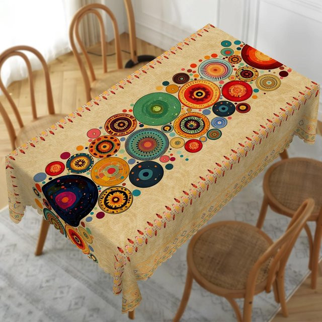 JMG Household Supplies Rechteckige Tischdecke im Bohemian Stil mit geometrischem Kreismuster, Mehrfarbig, B/T: 140 x 140 cm - Bild 1