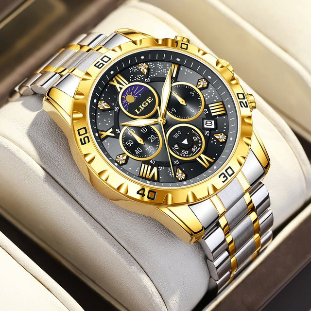 LIGE Chronograph, Quarz, Edelstahl, Schwarz, Herren - Bild 1