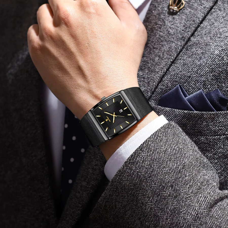 POEDAGAR Armbanduhr, Quarz, Edelstahl, Schwarz, Silber, Herren - Bild 5