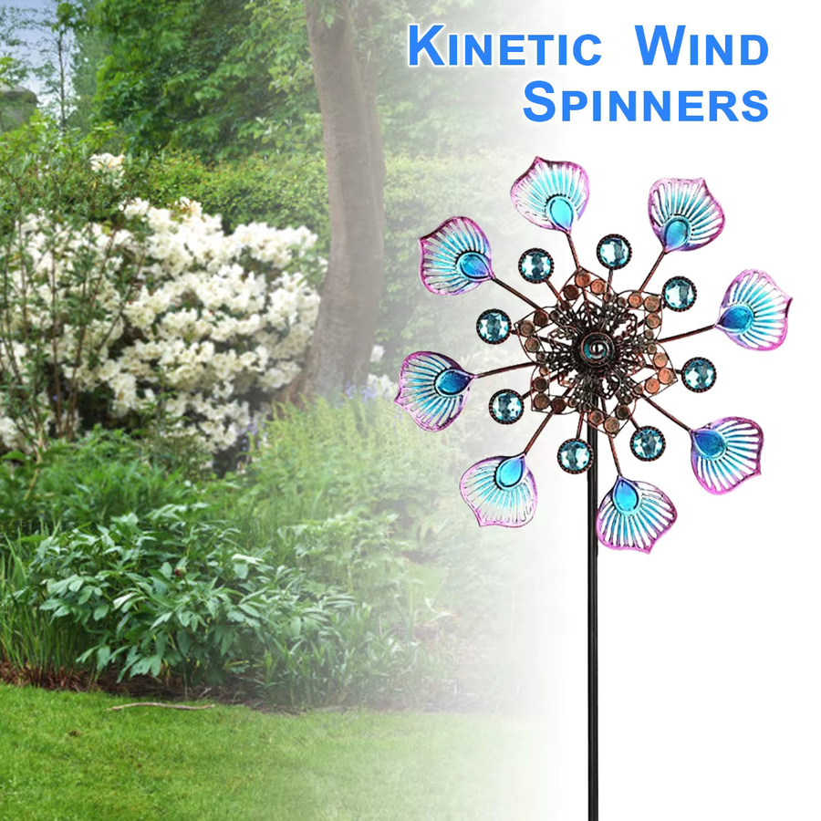 Wetterbeständiges Windspiel aus Metall in Pfauendesign mit stabilem Pfahl, Mehrfarbig, Höhe: 90 cm - Bild 5