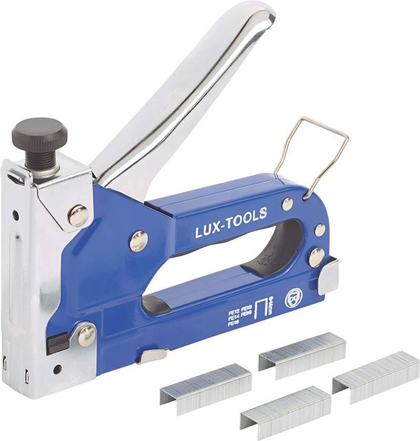 LUX-TOOLS Handtacker aus Metall in Blau für Feindrahtklammern 6 mm - 14 mm - Bild 1