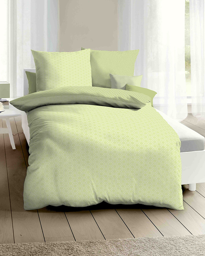 Moment 985 Bettwäsche-Set aus Mako-Satin Baumwolle mit floralem Design in Grün, B/T/H: 135 x 200 cm und 80 x 80 cm - Bild 1
