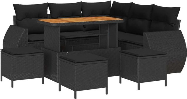vidaXL Gartensofa-Set aus Poly-Rattan in Schwarz mit 9 Kissen, Ecksofa, Ottoman und Couchtisch für Terrasse und Garten - Bild 1