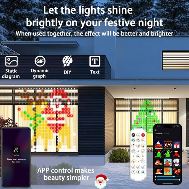 Intelligente RGB LED Vorhangleuchten mit Musikfunktion, App-Steuerung und Fernbedienung, Multicolour Partylichter für Hochzeit, Geburtstag und Valentinstag - Bild 1