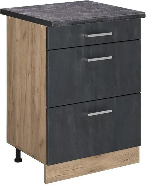 Vicco Küchenunterschrank R-Line Schubladenschrank in Schwarz Beton und Eiche mit Arbeitsplatte in Anthrazit, Breite: 60 cm - Bild 2