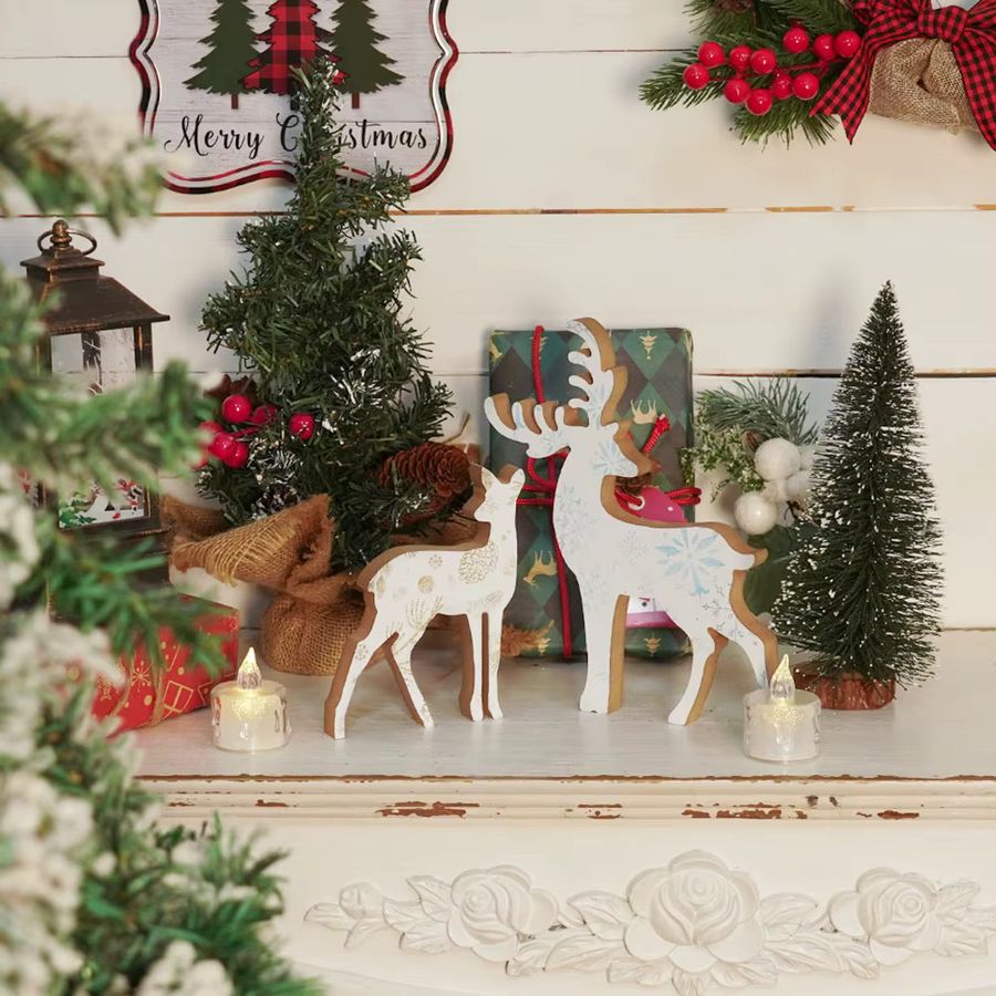 Putuo Decor 2er Set Hirschförmige Weihnachtsdekoration aus Holz für die Tischdekoration - Bild 2