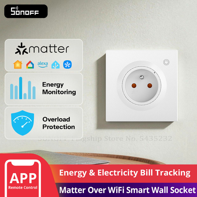 SONOFF WS01TPE-E Matter smarte Wandsteckdose Typ E mit Energieüberwachung und WLAN in Weiß - Bild 1