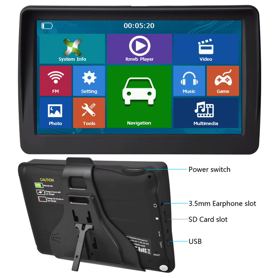 Podofo Auto GPS Navigator mit 7 Zoll Kapazitivem Touchscreen, 8GB ROM, FM Radio, MP3/MP4 Unterstützung und USB/SD-Kartenslot in Schwarz - Bild 4