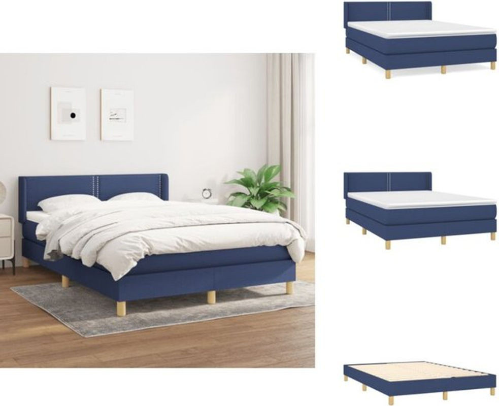 Vidaxl Boxspringbett mit Matratze in Blau aus Stoff und Massivholz B/T/H: 140 x 200 x 88 cm - Bild 1