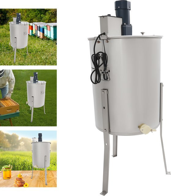 Elektrischer Honigabsauger aus Edelstahl in Silber, 4-Rahmen Honigzentrifuge mit Kurbel für die Bienenzucht, 270 U/min - Bild 1