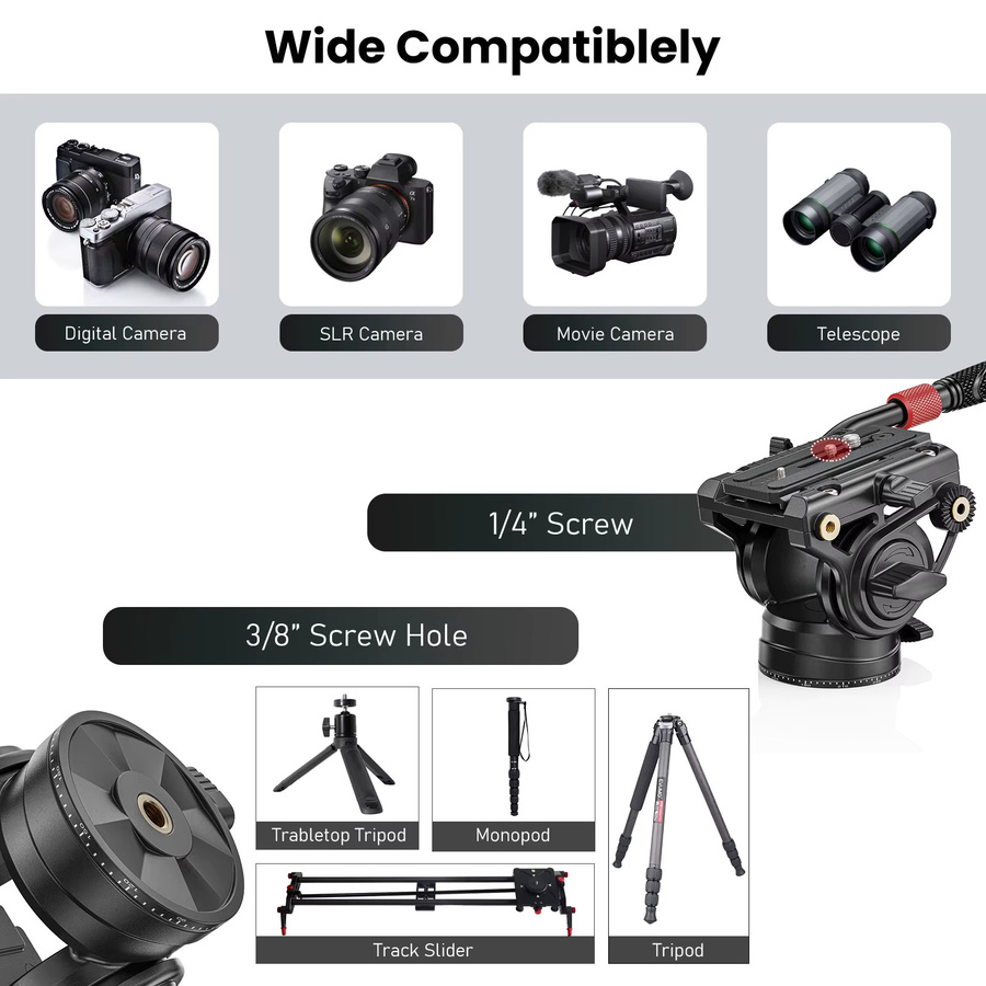EVUMO V8 Hydraulische Schwenk-Neigebasis mit 72 mm Fluid Head und Q.R-Platte in Schwarz für DSLR und Videokameras - Bild 6