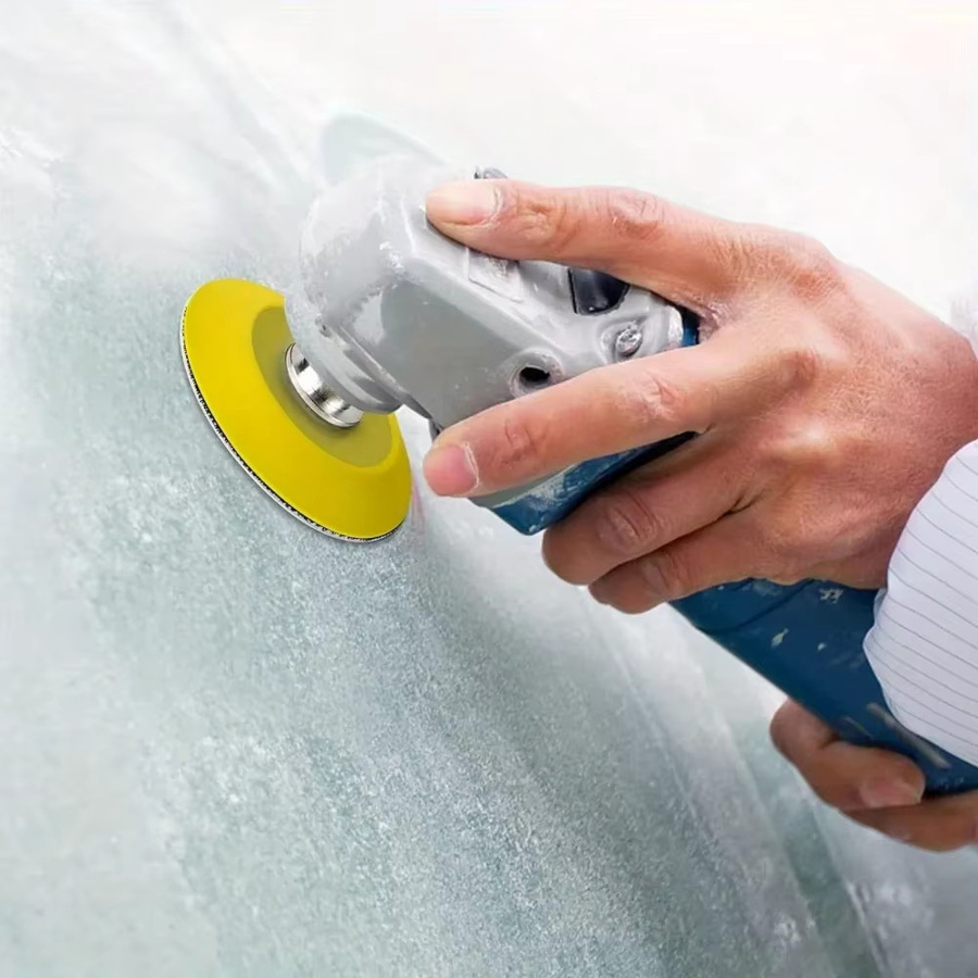 2-Zoll-Schleifpad mit Klettverschluss und 1/4 Zoll Schaftbohraufsatz, gelber Schaumstoff-Pufferpad für Schleifscheiben - Bild 2