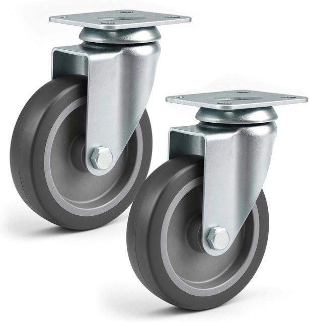 Wiltec Lenkrollen Set aus 2 Transportrollen ohne Bremse in Schwarz und Silber, Durchmesser: 75 mm, Tragkraft: 75 kg - Bild 1