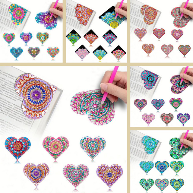 6er Set DIY Mandala-Blumenmuster Diamant-Kunst Eck-Lesezeichen in Multicolour für Bücher und Notizbücher - Bild 1