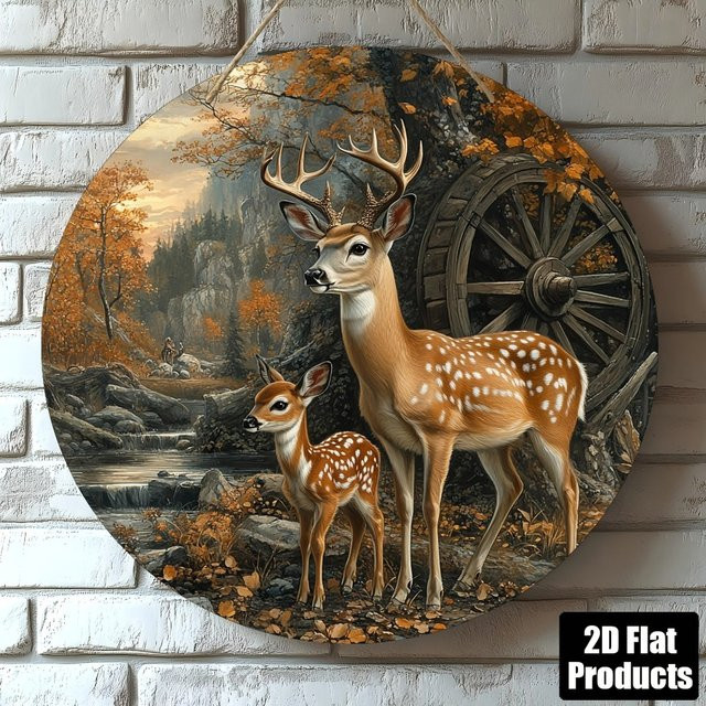 CIFBUY Rundes Metall-Wandschild Hirsch im rustikalen Design, Mehrfarbig, Durchmesser: 20,32 cm - Bild 1