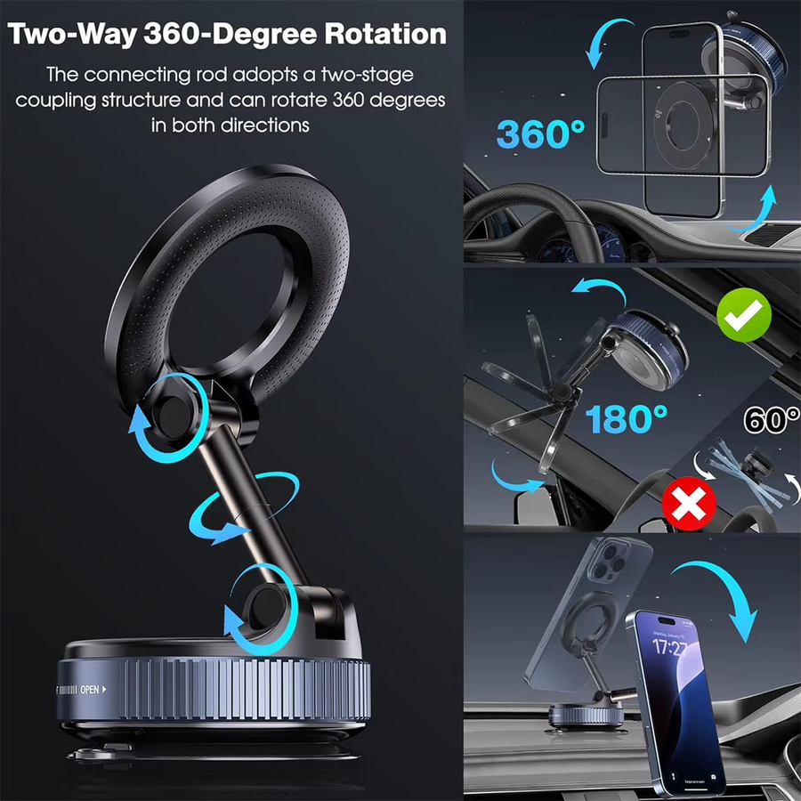 Magnetischer faltbarer Auto-Handyhalter mit N52-Magnet und 360 Grad Drehung für Armaturenbrett, Schwarz oder Weiß - Bild 5