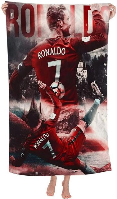 Ka Chen Mutong CR7 Badetuch für Kinder aus Mikrofaser, weich und wasserabsorbierend, Cartoon Design, Farbe: Weiß/Rot, B: 40 cm, H: 60 cm - Bild 1