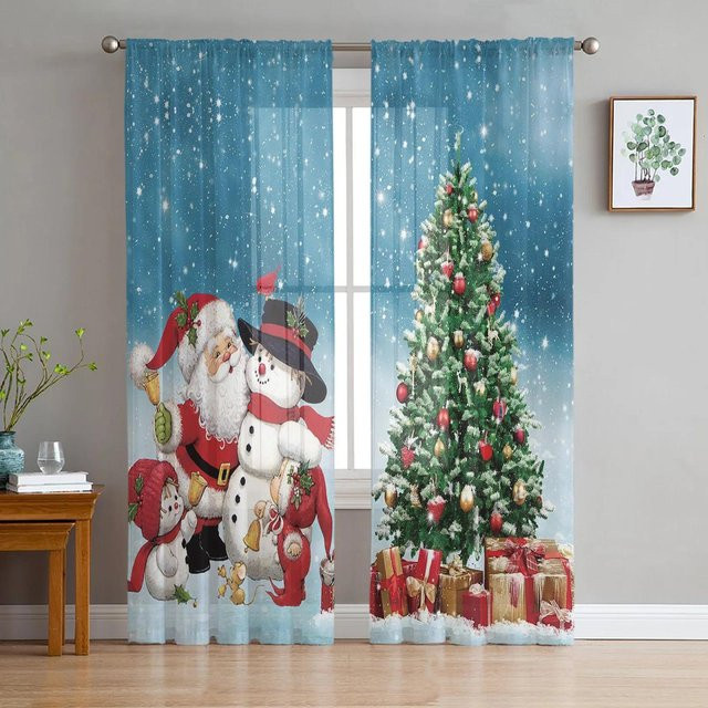 Transparente Weihnachtsmann Weihnachtsbaum Tüll-Vorhänge für Wohnzimmer und Küche, Farbe: Grau, Breite: 135 cm, Höhe: 115 cm - Bild 1