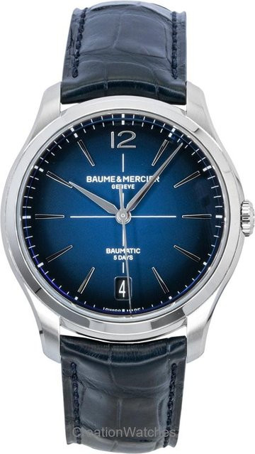Baume & Mercier Armbanduhr Automatik, blaues Zifferblatt, Leder, Herren - Bild 1
