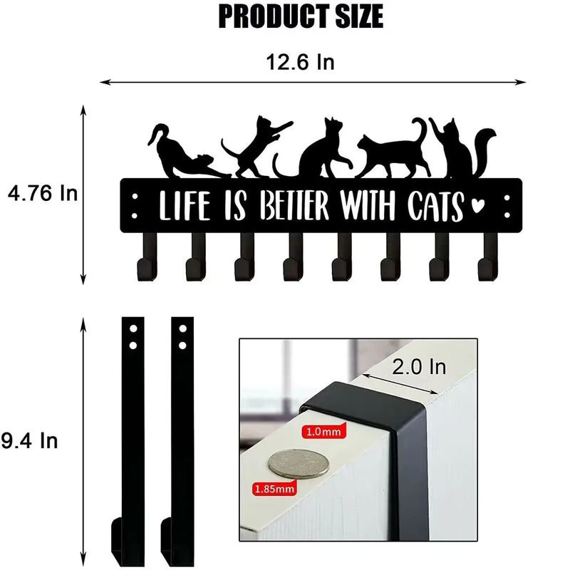 CIFBUY Wandgarderobe aus Eisen mit 8 Haken in Form einer schwarzen Katze, Schwarz - Bild 3