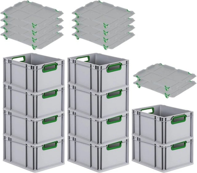 PROREGAL Spar Set 10x Eurobox Nextgen Color in Grün mit Auflagedeckel und Schiebeschnappverschlüssen, H x B x T: 22 x 30 x 40 cm - Bild 1