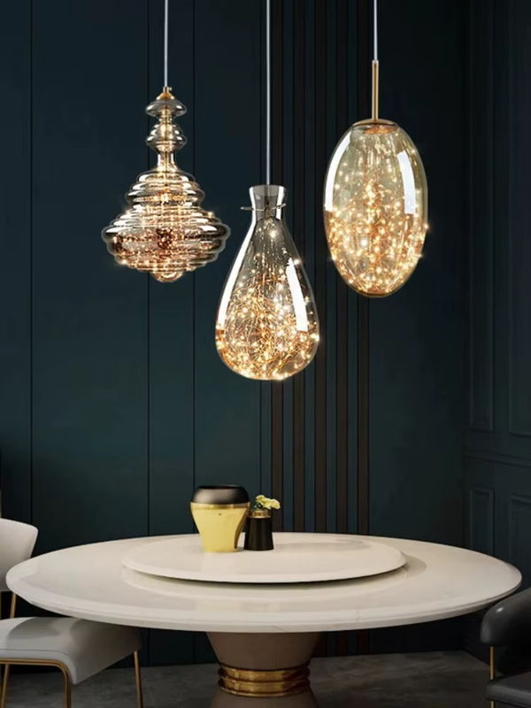 Claeted Nordic Licht Luxus LED Pendelleuchte aus Kupfer und Glas in Kupfer mit warmweißem Licht für Restaurant und Bar - Bild 5