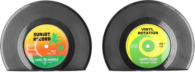 CosyHome Buchstützen im Vintage Schallplatten-Design, 2er-Set, Schwarz - Bild 1