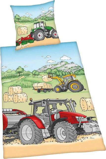 Herding Renforcé Bettwäsche Traktor Multicolor, Set aus Bettbezug und Kopfkissenbezug, B/H: 135 x 200 cm und B/H: 80 x 80 cm - Bild 1