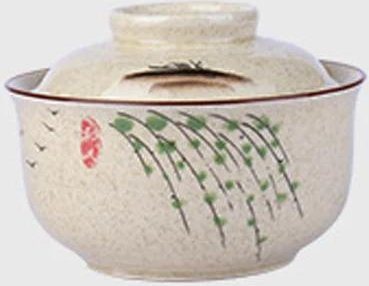 CHYIR Japanische Instant-Ramen-Schüssel mit Deckel aus Keramik, Retro-Design mit floralem Muster, beige - Bild 1