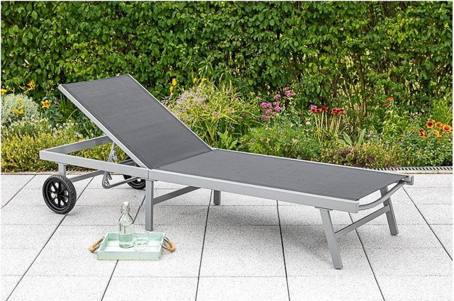Merxx Gartenliege Tessin aus Aluminium in Schwarz mit verstellbarer Kopfstütze und Rollen - Bild 1