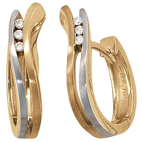 Colfem Creolen 585 Gold bicolor matt, 6 Diamanten Brillanten, Ohrringe - Bild 1