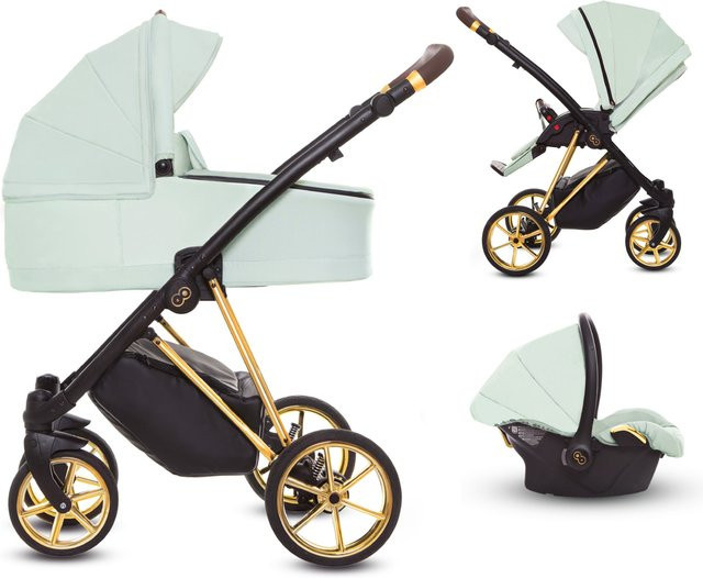 TPFLiving 3in1 Kinderwagen Ultra Stoff in Mint mit Gestell in Gold - Bild 1