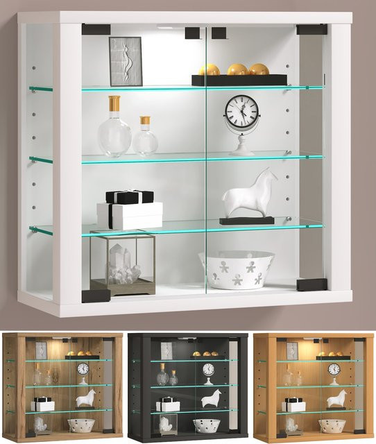 VCM Vitrosa S Hängevitrine aus Glas und Holz in Weiß mit ESG-Sicherheitsglas, H x B x T: 40 x 43 x 18 cm - Bild 1