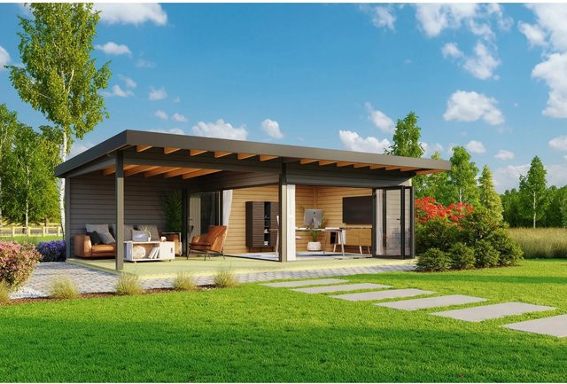 Lasita Holz-Gartenhaus Domeo mit Pultdach in Carbongrau, B/T: 450 x 450 cm, Höhe: 258 cm - Bild 1