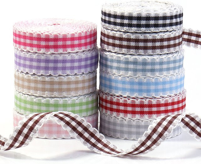Baumwollband im Karo-Design für DIY-Näharbeiten und Geschenkverpackungen, Breite: 10 mm, Länge: 4,57 m, Farbe: Lila/Mehrfarbig - Bild 1