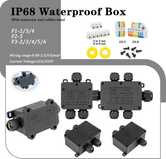 DIY GO IP68 Wasserdichte Anschlussdose für den Außenbereich F1 F2 F3 Kabelanschlussklemme 32 A 250 V - Bild 1