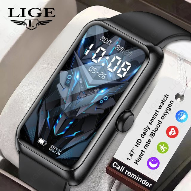LIGE Smartwatch Fitness Tracker mit 1,47 Zoll Display, Herzfrequenz- und Blutsauerstoff-Monitor sowie Anruf-Erinnerung für Männer und Frauen in Schwarz und Beige - Bild 1