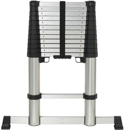 TOOLCRAFT Teleskopleiter aus Aluminium in Silber mit einer maximalen Arbeitshöhe von 4,52 m