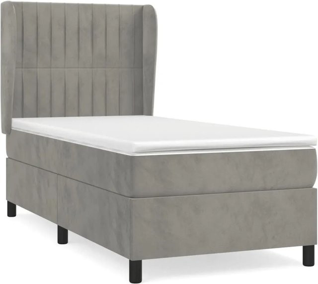 vidaXL Boxspringbett mit Matratze in Hellgrau aus Samt, Hybridbett mit Taschenfederkern, B/T/H: 90 x 200 x 118 cm - Bild 1
