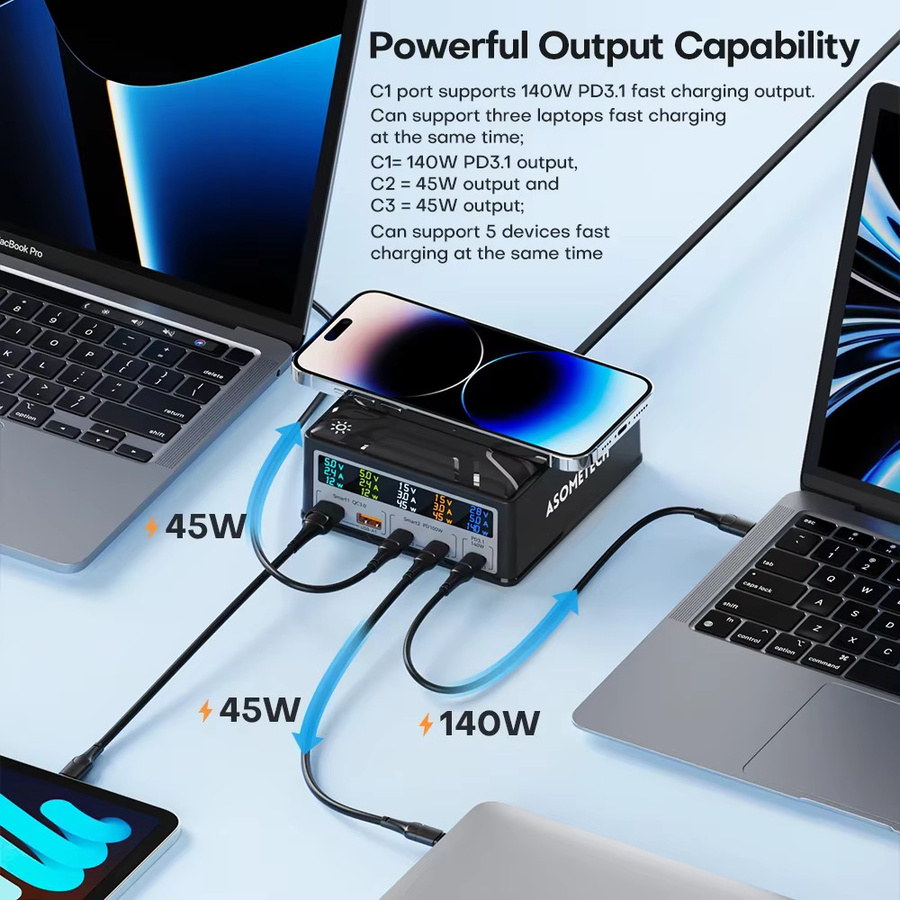 ASOMETECH 260 W GaN USB C Schnellladegerät mit PD3.1 und QC3.0 in Schwarz - Bild 2