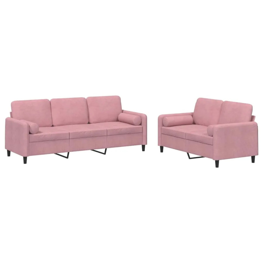 vidaXL 2-teilige Sofagarnitur aus Samt in Rosa mit Kissen und Armlehnen - Bild 1