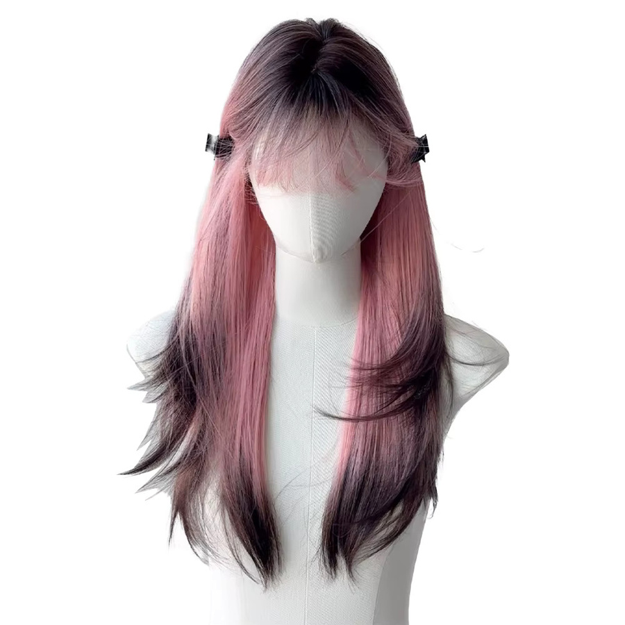 MEISU Synthetische Perücke, 24 Zoll, Rosa, Geschichtet, Damen - Bild 5