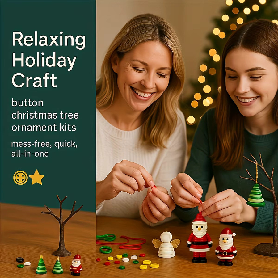 DUTRIEUX DIY-Weihnachtsknopf-Ornament-Set mit Schneemann und Weihnachtsmann, buntes Bastelset aus Kunststoff für Kinder ab 2 Jahren - Bild 3