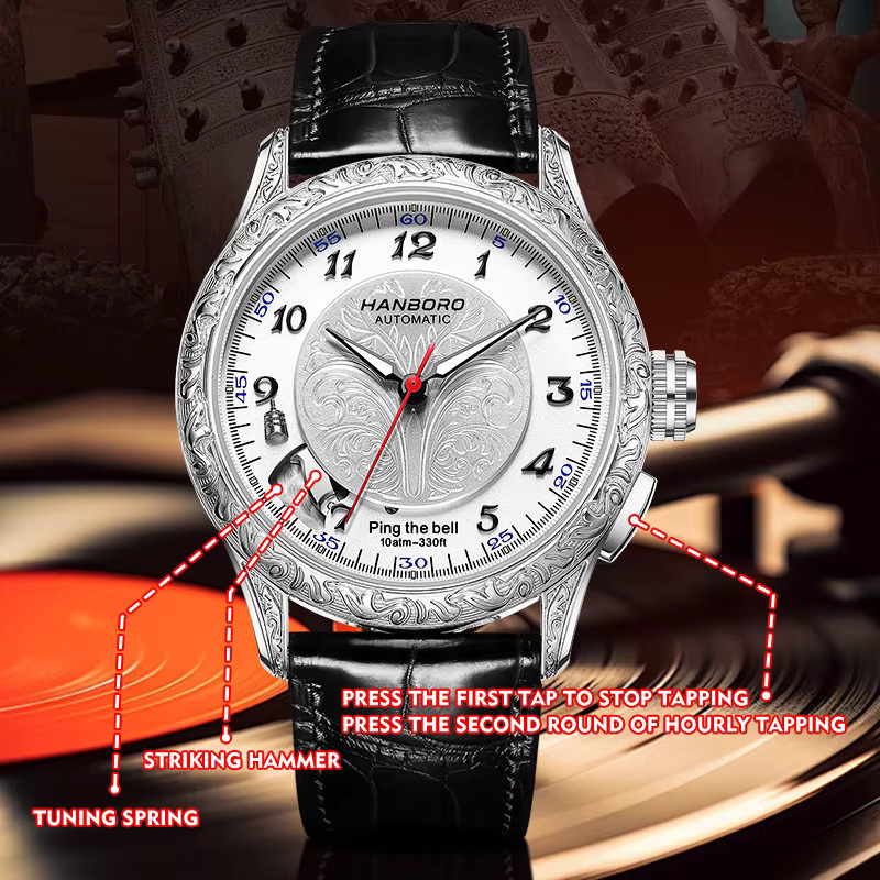 HANBORO Armbanduhr Automatik, Edelstahl, Saphirglas, Leder, Herren - Bild 2