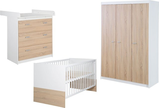 roba Kinderzimmerset Gabriella 3-teilig in Weiß und Eiche mit Bett, Wickelkommode und 3-türigem Schrank - Bild 1