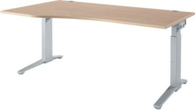 Schäfer Shop Genius Schreibtisch ERGOSTYLE S, manuell höhenverstellbar, Rechteck, C-Fuß, Ansatz links, B/T/H: 180 x 80/100 x 67,5-89,5 cm, eiche/weißaluminium - Bild 1
