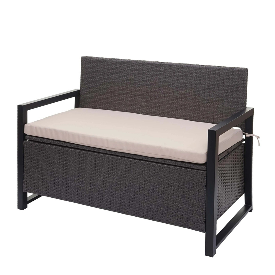 MCW Poly-Rattan 2er Sitzbank F39 Truhenbank mit Staufach und Sitzkissen, Grau, Kissen Beige, B/T/H: 160 x 57 x 87 cm - Bild 2